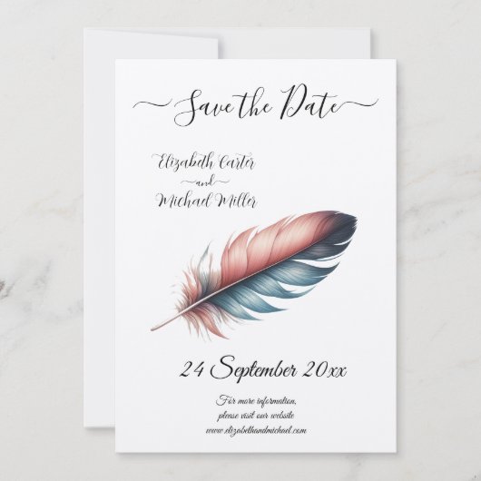 Save The Date Whispers of Grace Feathered Élégance Minimalisme (Devant)