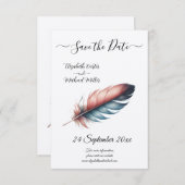 Save The Date Whispers of Grace Feathered Élégance Minimalisme (Devant / Derrière)