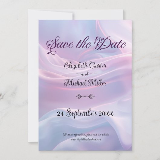 Save The Date Whispers of Silk : Dreamy Pastel Waves Pink Blue (Devant)