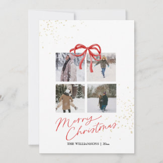 Save The Date White and Red Aesthetic Family Christmas Card