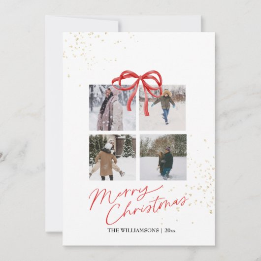 Save The Date White and Red Aesthetic Family Christmas Card (Devant)