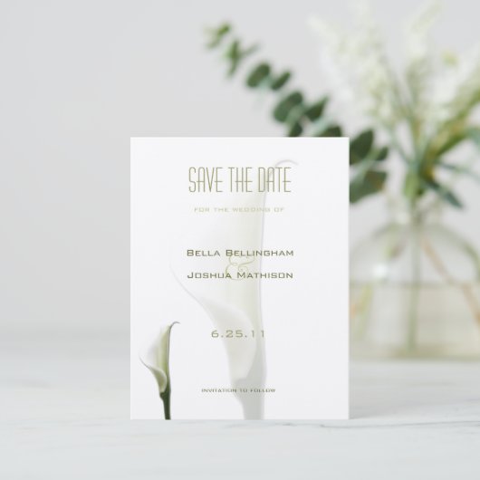 Save The Date White Calla Lily Enregistrer la date annonce (Debout devant)