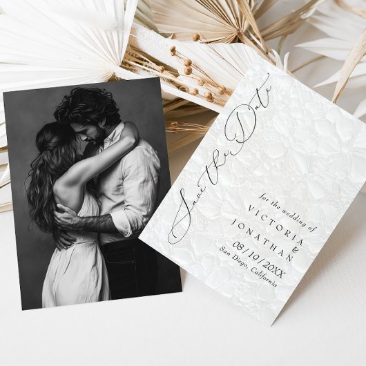 Save The Date White Elegant Script Photo Enregistrer La Date