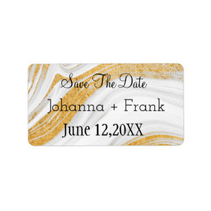 Save the Date White & Gold Agate Etiket
