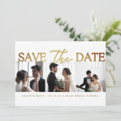 Save The Date White Gold Script 3 photo Collage wedding  (Debout devant)