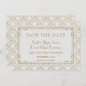 Save The Date White Great Gatsby Art Déco Gold Enregistrer La Da (Devant / Derrière)