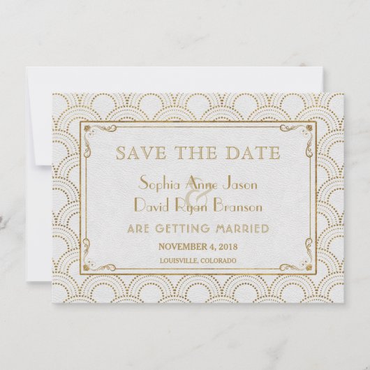 Save The Date White Great Gatsby Art Déco Gold Enregistrer La Da (Devant)