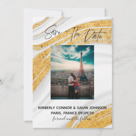 Save the date |White, Grey and Gold Agate Geode (Voorkant)