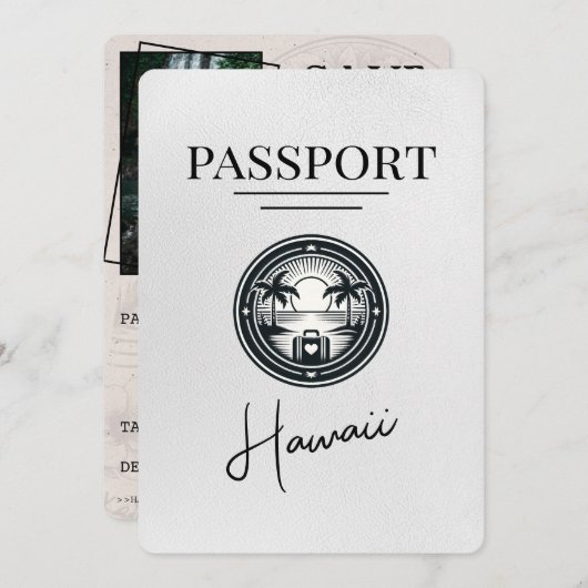 Save The Date White Hawaii Passport Enregistrer La Date (Devant / Derrière)