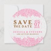 Save The Date White Paisley & Pink Lace Enregistrer La Date (Devant)