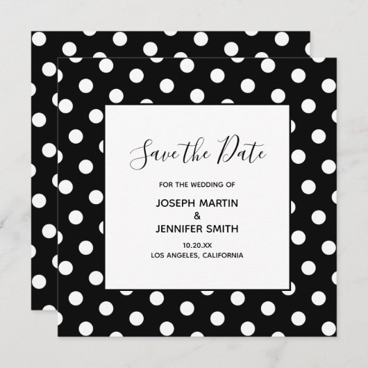 Save The Date White Polka Dot Élégante calligraphie Enregistrer  (Devant / Derrière)