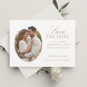 Save The Date White & Sand Photo de mariage plate à sauvegarde