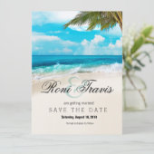 Save The Date White Sands Beach Palm Tree Enregistrer la date (Debout devant)
