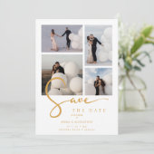 Save The Date White Stylish Minimalist Custom 4-Photo Wedding (Debout devant)