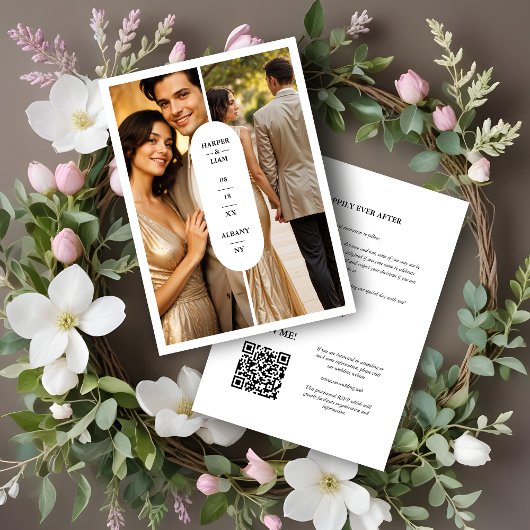 Save The Date White Stylish Oval Minimalist 2 Photos Wedding