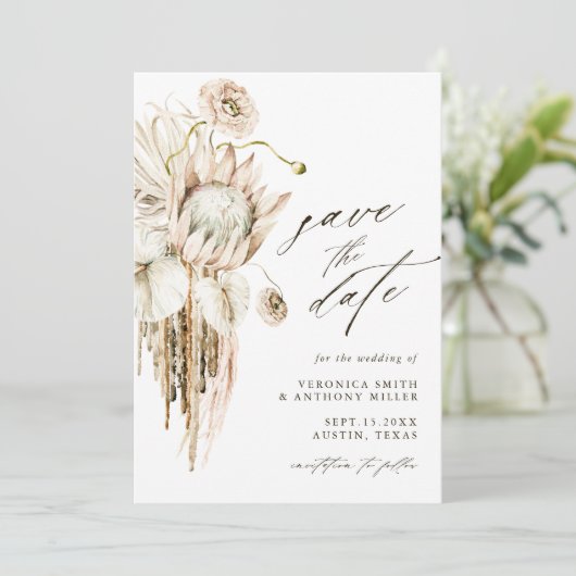Save The Date Wild Boho Protea Pampas Grass Floral Mariage Photo (Debout devant)