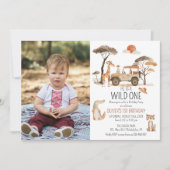 Save The Date Wild One Boy 1st Birthday Safari Photo
