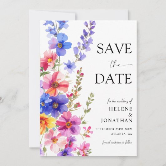 Save The Date Wildflower Elegant Boho Rustic Garden Wedding (Devant)