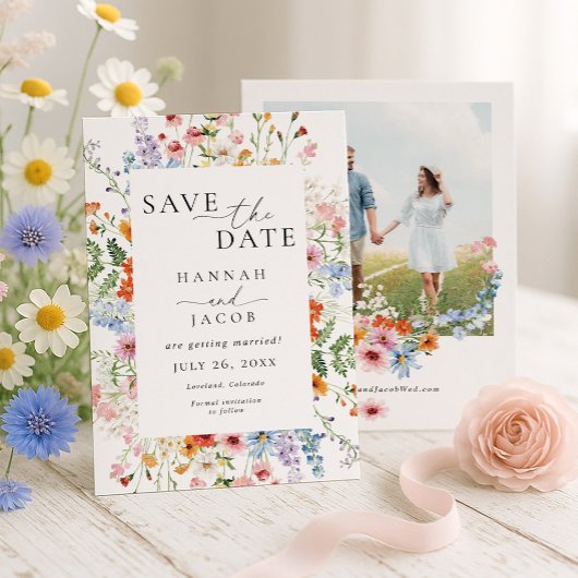 Save The Date Wildflower Elegant Floral Photo Wedding