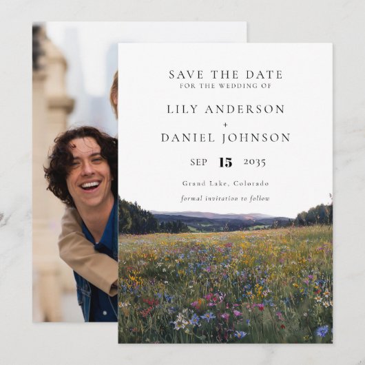Save The Date Wildflowers Floral Meadow Photo Wedding (Devant / Derrière)