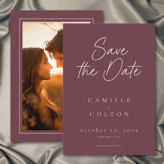 Save The Date Wine Burgundy Minimalist Wedding Photo