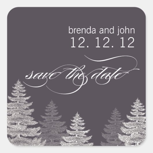 Save the Date Winter Bruiloft Sticker Trees (Voorkant)