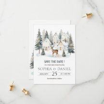 Winter Deer in Village Watercolor Baby Shower