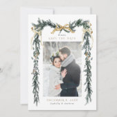 Save The Date Winter Greenery Garland Wedding Photo Gold & Green (Devant)