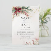 Save The Date Winter Greens Christmas Red Bow Mariage photo (Debout devant)