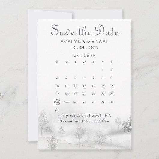 Save The Date Winter Mountain Forest Enregistrer le calendrier d (Devant)