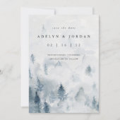 Save The Date Winter Reverie | Mariage de pin bleu aquarelle (Devant)