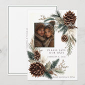 Save The Date Winter Wedding Pine Cones Pine Needles (Devant / Derrière)