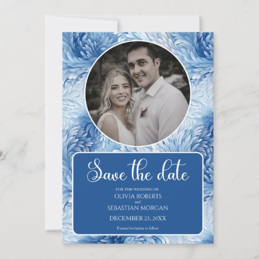Save The Date Winter Wonderland Blue Snowflakes Mariage (Devant)