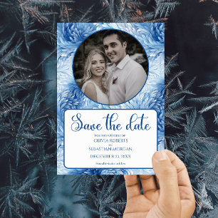 Save The Date Winter Wonderland Blue Snowflakes Mariage