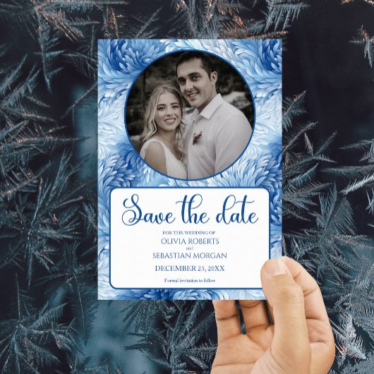 Save The Date Winter Wonderland Blue Snowflakes Mariage