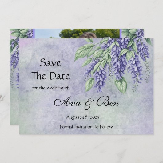 Save The Date Wisteria Peinte Ajouter Photo Enregistrer Les Cart (Devant / Derrière)