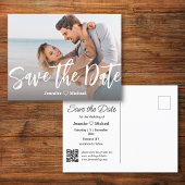 save the date witte handgeschreven qr-code foto aankondigingskaart