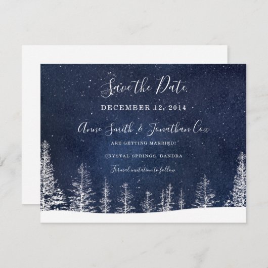 Save The Date Wonderland Neige Étoiles Mariage Enregistrer La Da (Devant / Derrière)