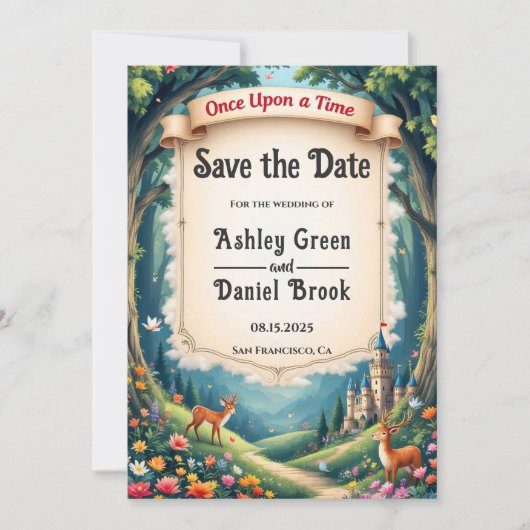 Save The Date Woodland Enchanted Forest Castle Fairytale Mariage (Devant)