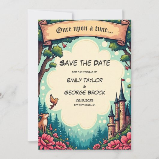 Save The Date Woodland Enchanted Forest Castle Fairytale Mariage (Devant)