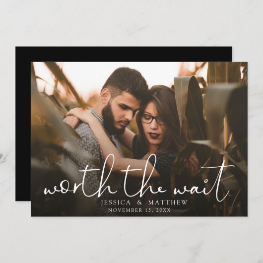 Save The Date Worth the Wait Mariage Photo Script Modern Overlay (Devant / Derrière)