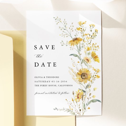 Save The Date Yellow Wildflower Sunflower Wedding