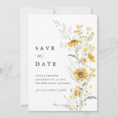 Save The Date Yellow Wildflower Sunflower Wedding Photo Back (Devant)