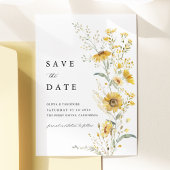 Save The Date Yellow Wildflower Sunflower Wedding Photo Back