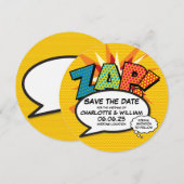 Save The Date ZAP Enregistrez la date amusante rétro bande dessi (Devant / Derrière)