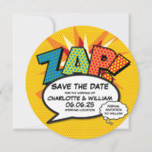 Save The Date ZAP Enregistrez la date Fun Retro Bande dessinée P (Devant)