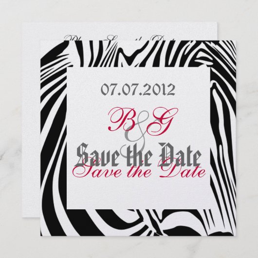 Save The Date Zebra Enregistrer la date (Devant / Derrière)