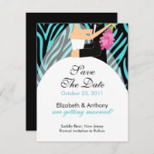 Save The Date Zebra Enregistrer La Date Annonce Turquoise (Devant / Derrière)