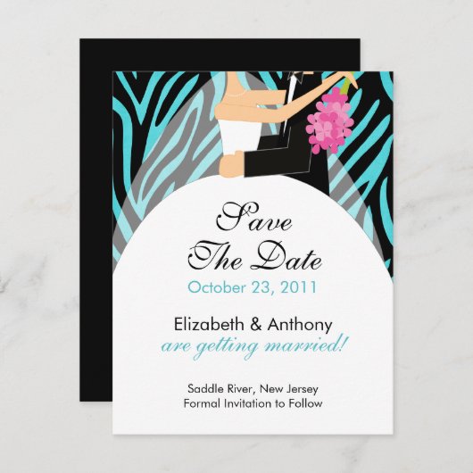 Save The Date Zebra Enregistrer La Date Annonce Turquoise (Devant / Derrière)