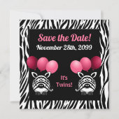 Save The Date Zebra Twin Girls Baby shower Enregistrer la date (Devant)